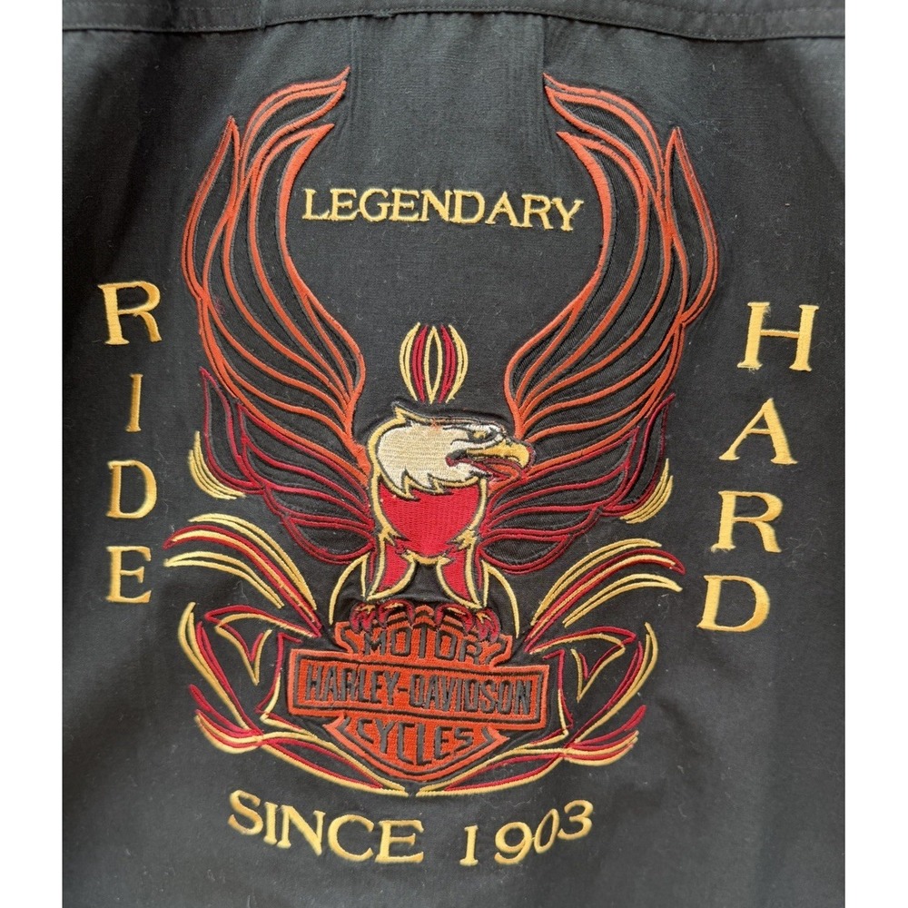 Vintage Harley-Davidson® Black Ride Hard Long Sleeve Button Up Embroidery Medium